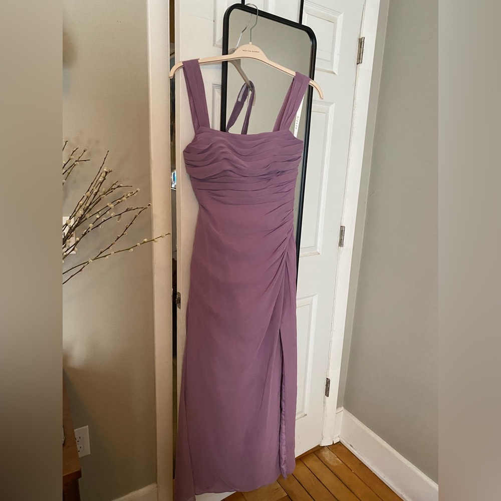 Azazie Purple Ruched Maxi Gown for Weddings